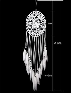 Nouveau Circulaire de receveur de rêve en dentelle fait à la main avec des plumes murd décoration Ornement Craft Croched Crochet White Dreamcatcher WI7275149