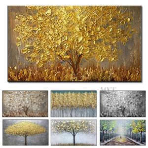 Nieuwe Handgemaakte Grote Moderne Canvas Art Olieverf LNIFE Gouden Boom Schilderijen Voor Thuis Woonkamer el Decor Art Picture316g