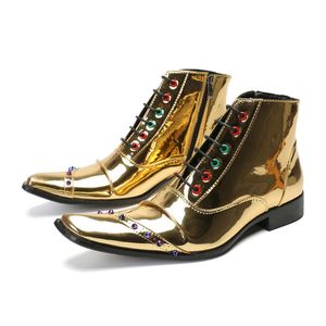 Nouvelles bottes pour hommes faites à la main Rock personnalité en cuir doré bottines pour hommes boucle à glissière ceinture fête/mariage Botas