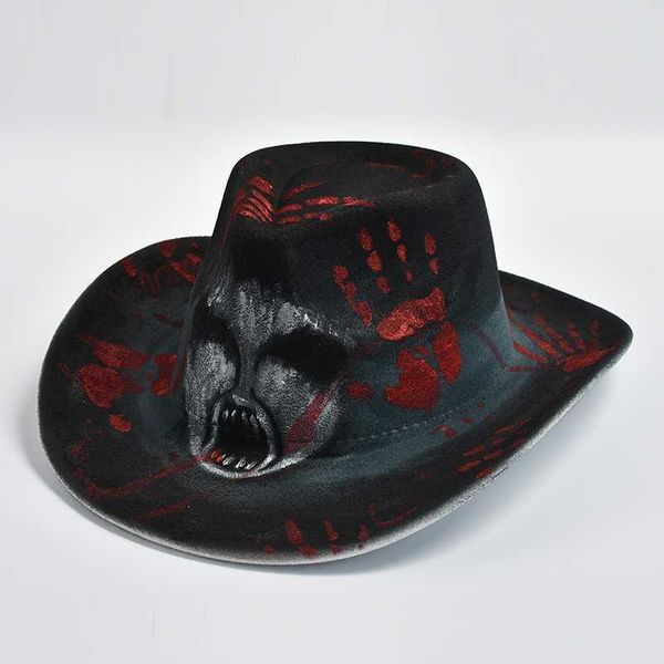 Nouveau chapeau Fedora en feutre peint à la main pour femmes et hommes, chapeau d'halloween à bord incurvé, chapeaux de fête Cosplay 230920