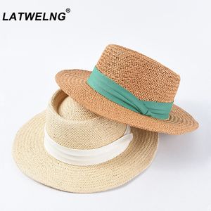 Nouveau chapeau de plage de paille fait à la main pour les femmes vacances d'été Panama Cap mode concave plat protection solaire visière chapeaux en gros 201027