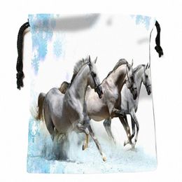 Nouveau sac de rangement imprimé Handsome Horse 18 * 22cm Sacs à cordon de satin compri de type sacs Personnalisez vos cadeaux d'image A4CB #