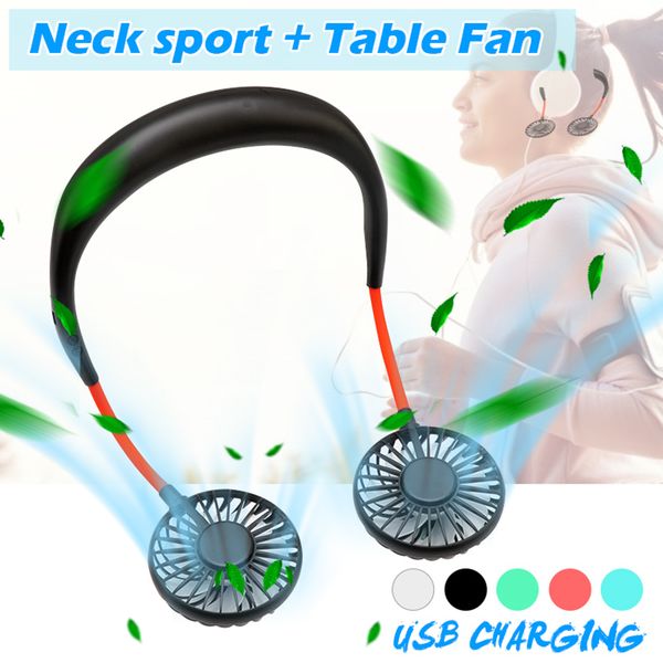 Ventilador para el cuello USB Recargable Banda para el cuello Lazy Necks Manos libres Colgando Dual Cooling Mini Fans Sport Rotación de 360 grados
