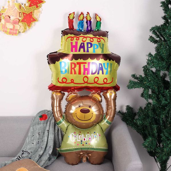Nouveau joyeux anniversaire gâteau ballon dessin animé 3 couches grande bougie ours gâteau feuille ballon fête d'anniversaire bébé douche décoration enfants jouets