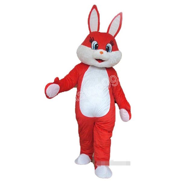 Nouveaux costumes de mascotte de lapin blanc et rouge heureux robe de soirée de fantaisie de Noël tenue de personnage de dessin animé costume adultes taille carnaval publicité de pâques