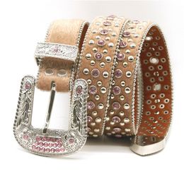 Nieuwe haute ontwerper Western cowboy diamanten riemen echte lederen mannen vrouwen roze gouden riem luxe strass riem bling