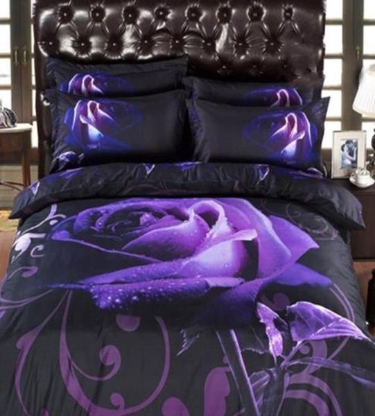 Nuevo HD 3D Bedding Bed Slona Rose Drondet Cover Juego de poliéster de algodón 3D Juego de cama queen 34 piezas Cinaca para adultos Púrpura Y2003198612