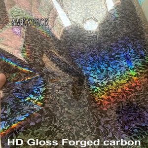 NIEUWE HD Holografische Laser Gloss Forged Carbon Vinyl Car Wrap Film met Air Release zoals 3M Kwaliteit Initial Low Tack Glue 1 52x18m307j