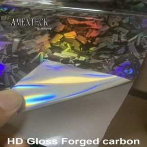 NIEUWE HD Holografische Laserglans Gesmeed Carbon Vinyl Car Wrap Film Met Air Release Zoals 3M Kwaliteit Initial Low Tack Glue 1 52x18m270o