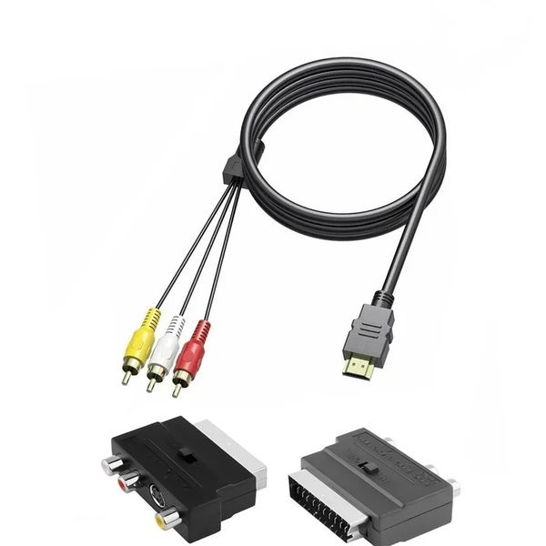 NOUVEAU HDMI-compatible à 3RCA SCART Câble adaptateur deux-en-un Câble adaptateur HDMI compatible HDMI à 3 câble audio RCA AV 3 RCA Phonoscar