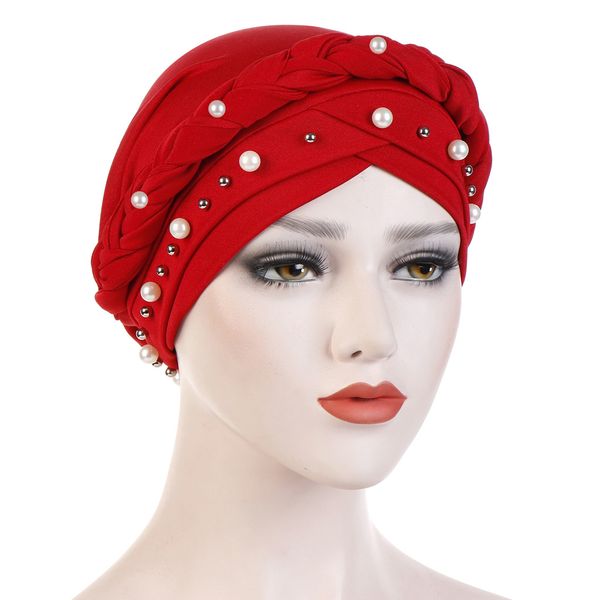 Nuevo pañuelo para la cabeza para mujeres musulmanas, gorro de turbante de algodón liso, gorros Hijab, hiyab interior de perlas blancas para mujer musulman