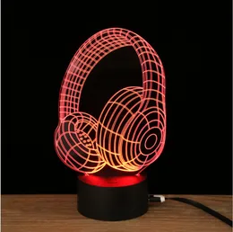 NUEVO auricular 3D Visual LED lámpara de mesa USB 7 cambio de color luz nocturna regalo # R42