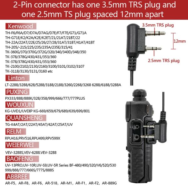 Nuevos auriculares 2/5/10 PC para Baofeng UV-5R UV-10R UV-S9 Plus AR-869 Mic Walkie Walkie CB Accesorios de radio de dos vías