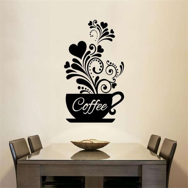 Nuevas pegatinas de pared con forma de taza de café y corazón, pegatinas para puerta, diseño artístico, decoración del hogar, calcomanías de pared para ventana, pegatina de vidrio, decoración del hogar de Pvc