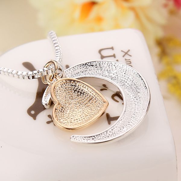 Nouveau coeur bijoux je t'aime à la lune et dos maman pendentif collier fête des mères cadeau bijoux de mode GGA4325