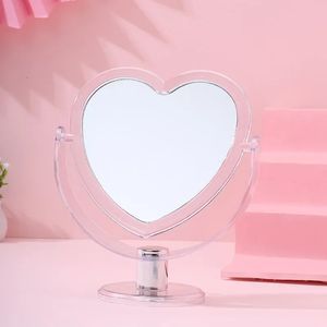 Nouveau miroir cosmétique en forme de coeur Miroir de maquillage de base transparent en acrylique Miroir de bureau de chambre à coucher à la maison double
