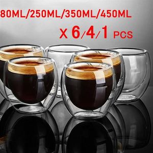 Tasse en verre à Double paroi résistante à la chaleur, ensemble de tasses de bière, expresso, café, tasse de bière faite à la main, verre de thé, verre de whisky, Drinkware2840