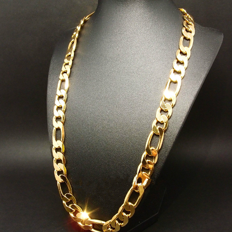 Новое тяжелое 94 г 12 мм 24 карат желтое твердое золото, наполненное мужским ожерельем, цепочка, ювелирные изделия