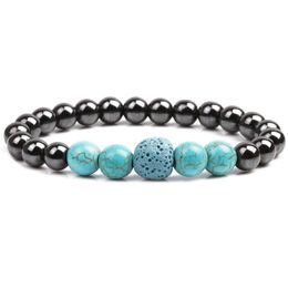 Nieuwe hematiet 8mm natuurlijke zwarte lava stenen kraal armband DIY aromatherapie etherische olie diffuser armband voor vrouwen