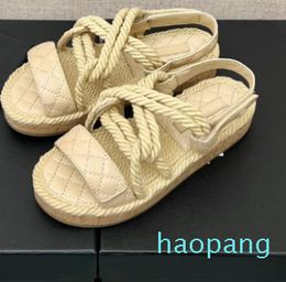 Nuevo Zapatos de verano con cuerda de cáñamo, sandalias de mujer a la moda, sandalias