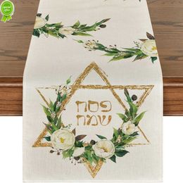 Nouveau chemin de table en lin Hexagram fleurs Pâque Je printemps vacances cuisine chemin de Table à manger décoration pour décor de fête à la maison