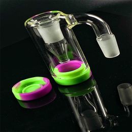 Nouveau narguilé en verre à haute teneur en borosilicate 18mm couleur gris attrape 90 degrés bong accessoires Percs avec étui en silicone