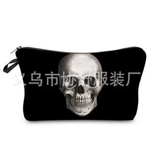 Nieuwe high-definition hot-selling Black Skull Print Cosmetic Bag European and American Ladies Daily Clutch Bag kan worden aangepast
