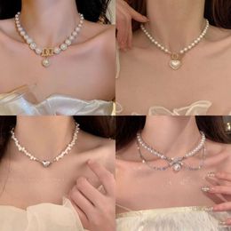 Nuevo Collar de lazo de gama alta, cadena, collar de perlas, accesorios para mujer