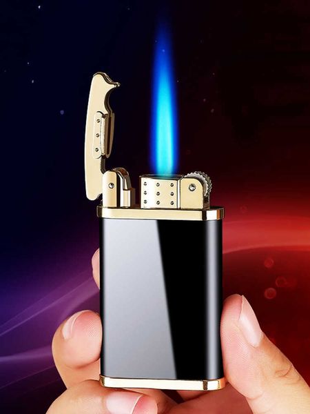 Nouveau briquet direct rétro haut de gamme coupe-vent flamme bleue allumeur créatif en métal personnalisé accessoires pour fumer pour hommes cadeau 30YD