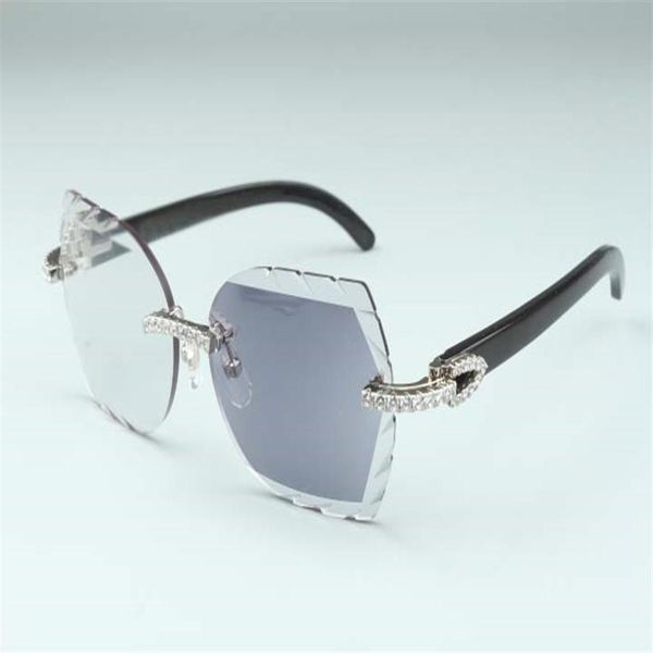 Nouvelle lentille de changement de couleur sculptée de haute qualité 8300817-C4 monture de lunettes de diamant de corne noire naturelle de luxe 58-18-140mm un miroir double p259r