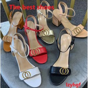 Damesjurkschoenen Designer schoenen Fashion Cowhide Hoge hakken vierkante dikke hakken 100% lederen metalen metalen buckle dames hoge hak bootschoenen large 35-41-42 met doos