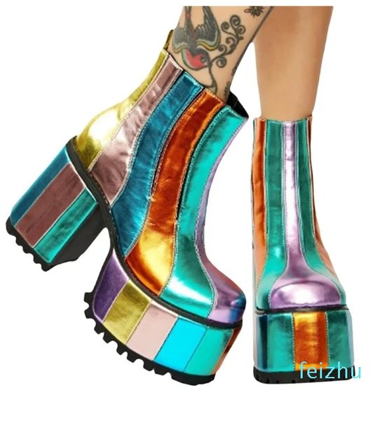 Nuevo plataforma alta Botas Rainbow Botas Cordas transparentes PVC Botas de tobillo Candy Color Platform Tac