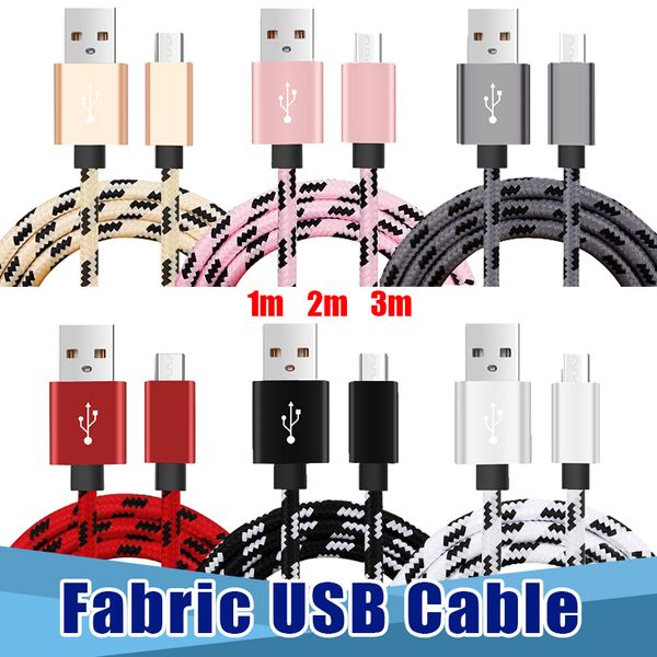 Nouvelle haute qualité 1M 2M 3M IP5 IP6 IP7 Micro USB V8 Type C Prise métallique en aluminium Câbles de données tressés Câble de chargement Cordons de fil 3FT 6FT 10FT