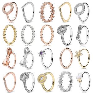 Nieuwe Hoge Kwaliteit 925 Sterling Zilver 18k Rose Gold Fit Dunne Vinger Kersenbloesem Kroon Ringen Stapelbare Party Ronde ringen Vrouwen Originele Pandoraer Sieraden Geschenken