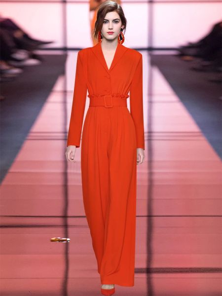 Nouvelle haute qualité mode automne dames tempérament rouge bouton décontracté élégant lieu de travail bureau célébrité Chic fête combinaisons