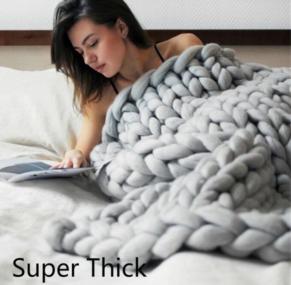 Couverture tricotée épaisse de haute qualité, tissée à la main, ligne grossière, à la mode, fil épais, laine grossière, pour canapé