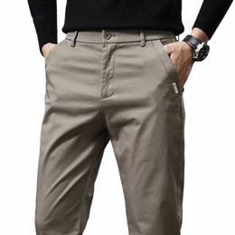 Nouveau haute qualité peigné Cott pantalons décontractés hommes épais couleur unie Busin Fi coupe droite Chinos gris marque pantalon mâle C6Tb #
