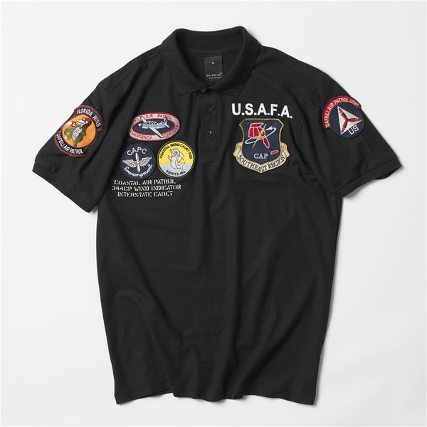 Polo de pilote d'été brodé de haute qualité pour hommes, avec badge à revers à manches courtes, T-shirt de style militaire pour hommes