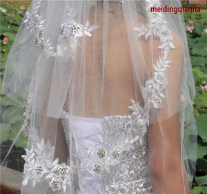 Nieuwe Hoge Kwaliteit Mode Elegante Wit Ivory Pols Lengte Applique Twee Lagen Legering Kam Cut Edge Wedding Sluier Misidingqianna Merk