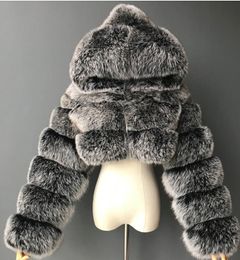 Fourrure recadrée fausse fourrure manteaux et vestes femmes moelleux couche de finition avec capuche hiver fourrure veste manteau femme