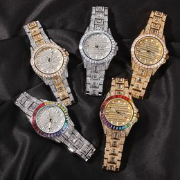 NIEUWE Hoge Kwaliteit Hip Hop Kleurrijke Horloge 316L Rvs Case Cover Volledige Diamond Crystal Band Horloges Quartz Horloges Pu306B