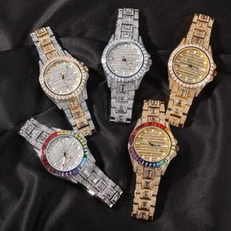 Nuevo Hip Hop Colorful Watch de alta calidad 316L Case de acero inoxidable Cubierta de cinta de cristal de diamante Full Diamond Relojes de muñeca de cuarzo PU183H