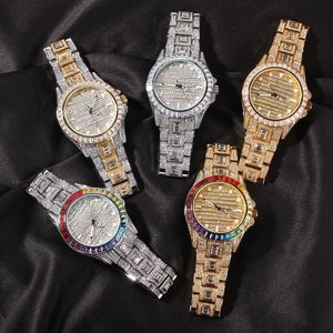 NIEUWE Hoge Kwaliteit Hip Hop Kleurrijke Horloge 316L Rvs Case Cover Volledige Diamond Crystal Band Horloges Quartz Horloges pu2753