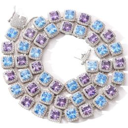 Nuova collana di gioielli moda uomo hip hop di alta qualità 10mm colore quadrato blu viola zircone collana bling chain231K