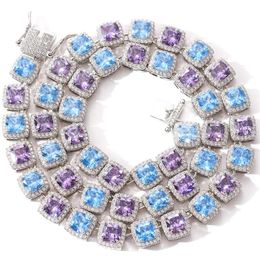 Nuova collana di gioielli moda uomo hip hop di alta qualità 10mm colore quadrato blu viola zircone collana bling chain315k