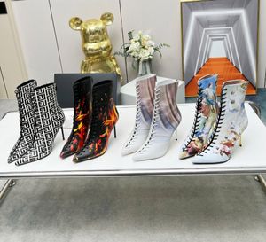 Nouvelles bottes de luxe à lacets avec fermeture éclair de haute qualité en cuir véritable de couleur mélangée, bottines fines à talons hauts, chaussures de piste élégantes et sexy à la mode