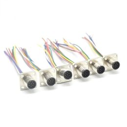 Nieuwe hoogwaardige M12-8 Core 6p 2A vierkante vaste mannelijke connector met gatconnector luchtvaartplug met 10 cm elektronische draad- voor vierkante vaste mannelijke luchtvaartplug