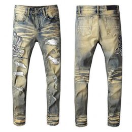 Nouveaux jeans pour hommes de haute qualité Distressed Jeans de motard de moto Rock Skinny Slim Impression de trous déchirés Pantalons en denim de marque célèbre jea276J