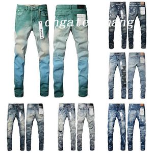 Nieuwe hoogwaardige heren paarse jeans designer jeans mode verontruste scheurde denim lading voor mannen high street fashion jeans 941326336