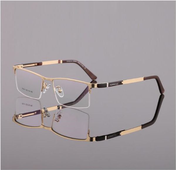 NOUVEAU Cadre de lunettes d'affaires en métal de haute qualité P9141 demi-jante 52-18-140pour lunettes de prescription masculines Couleur dorée rectangulaire en gros pas cher